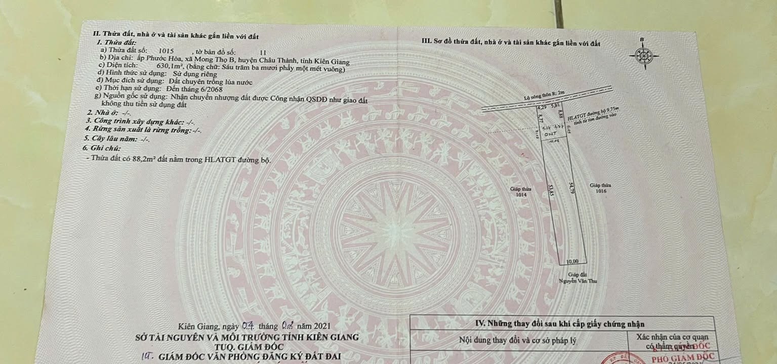 Đất nền 630m² xã Mong Thọ B, huyện Châu Thành, chỉ 890 triệu - Sổ hồng đầy đủ!