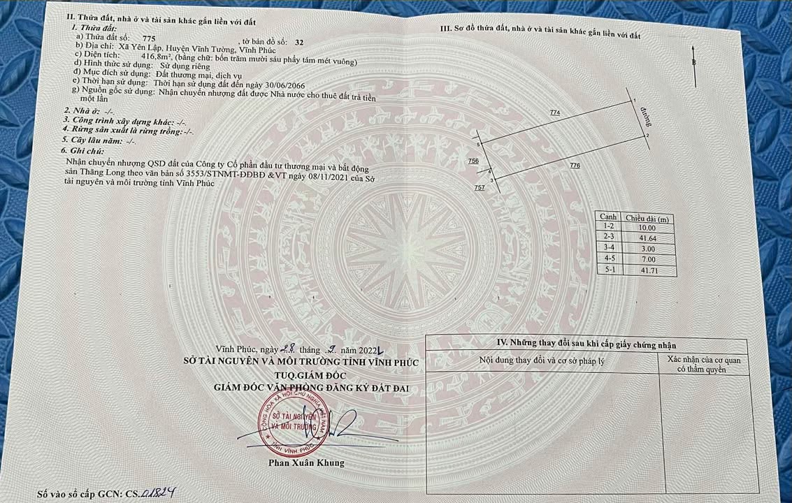 Đất thương mại dịch vụ xã Yên Lập - Vĩnh Tường 400m² giá 5 tỷ - Sổ hồng chính chủ!