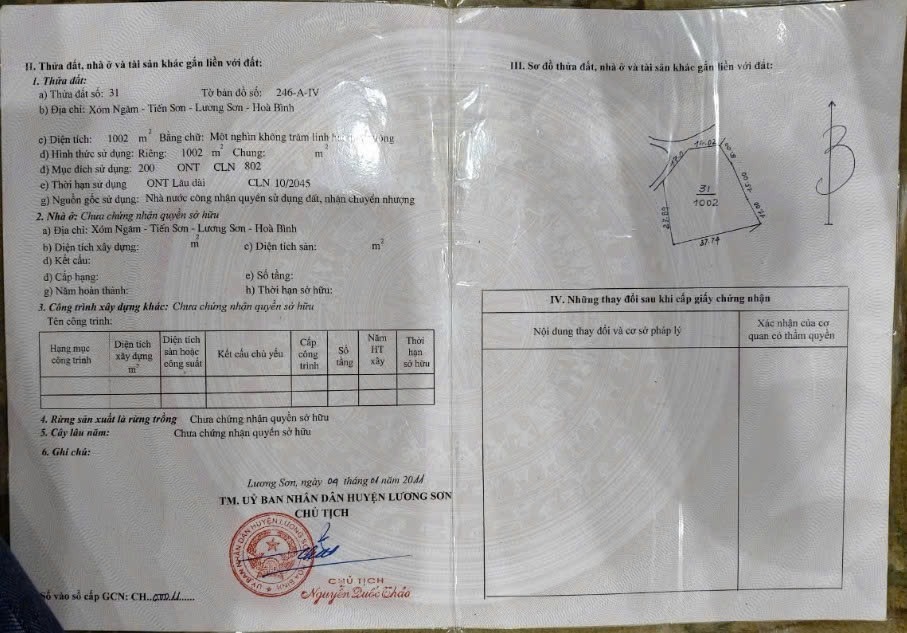 Đất nền 1002m² tại Lương Sơn – Giá thương lượng hấp dẫn, tiện ích xung quanh đầy đủ!