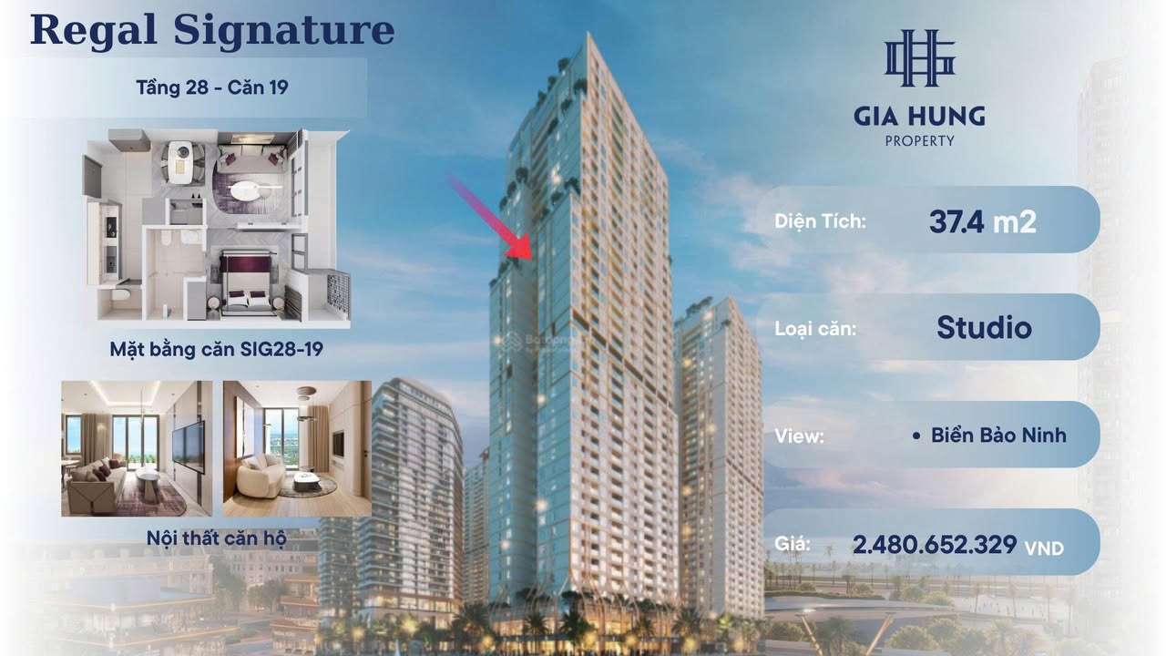 Căn hộ Regal Signature Bảo Ninh 37m² giá 2.48 tỷ - View biển tuyệt đẹp!