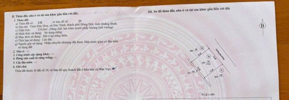 Đất Đức Ninh Đồng Hới 210m² giá 2 tỷ - Đối diện công viên Đức Hoa