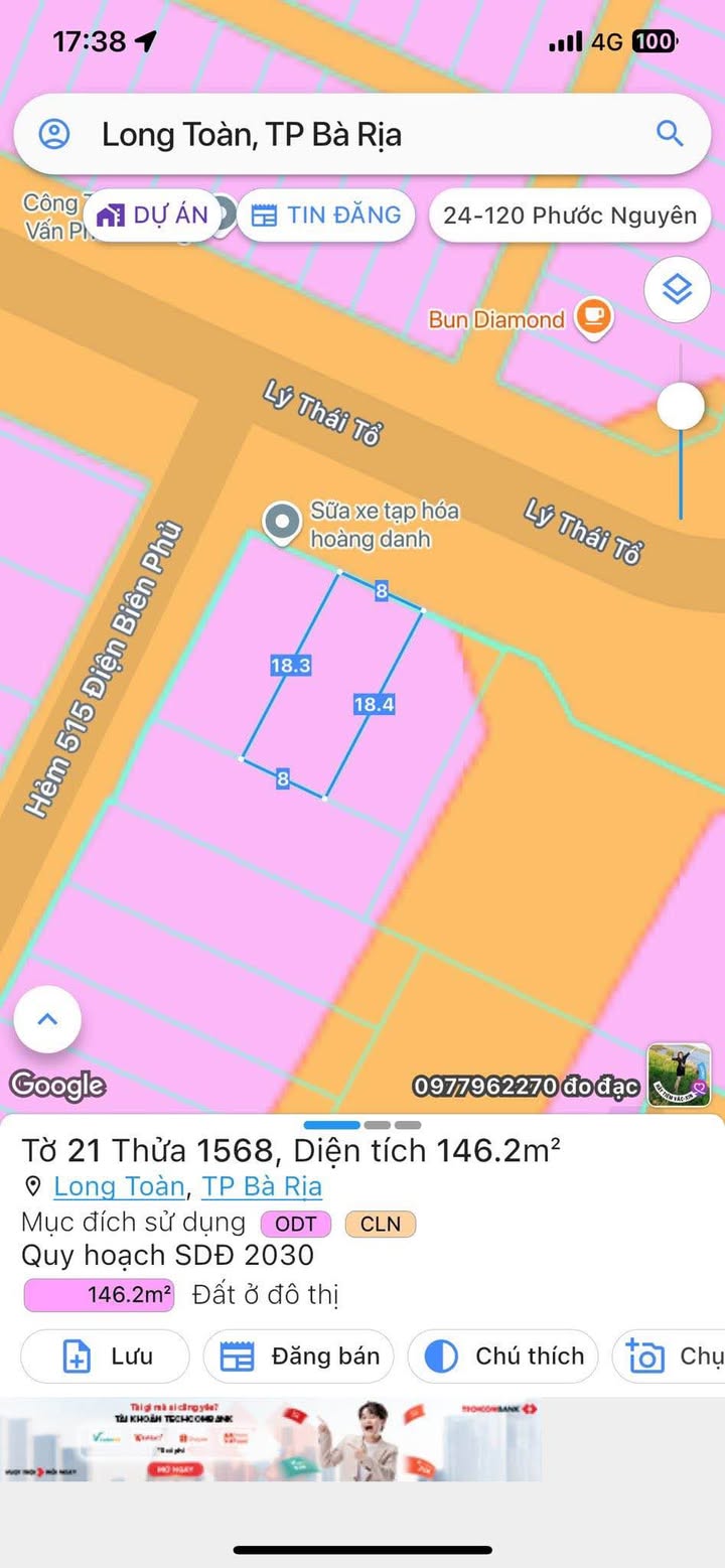 Bán đất mặt tiền đường Lý Thái Tổ 146m² giá 5.5 tỷ - Khu dân cư an ninh cao
