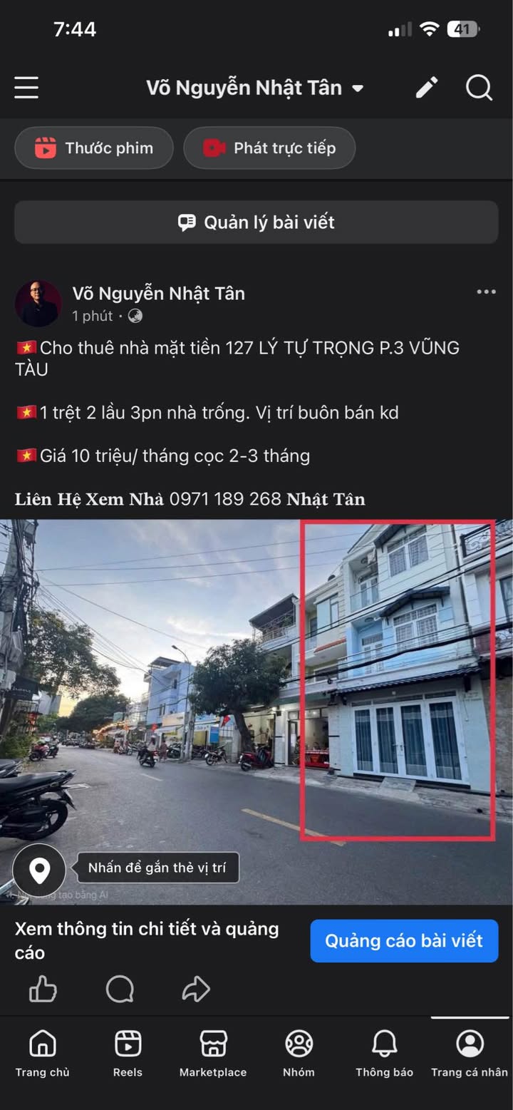 Nhà mặt tiền 127 Lý Tự Trọng, Vũng Tàu 3PN - Cho thuê giá 10 triệu/tháng!