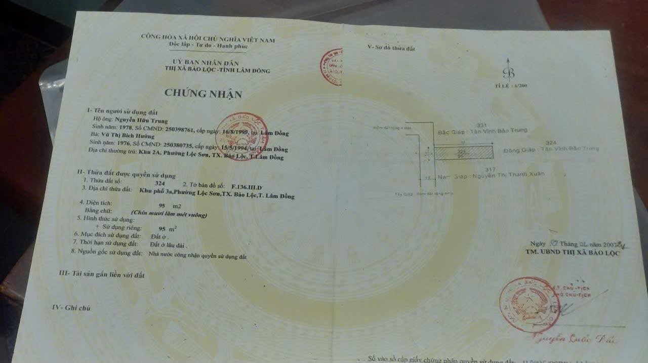 Đất nền Bảo Lộc 95m² giá 1.9 tỷ - Sổ đỏ chính chủ, thổ cư 100%!