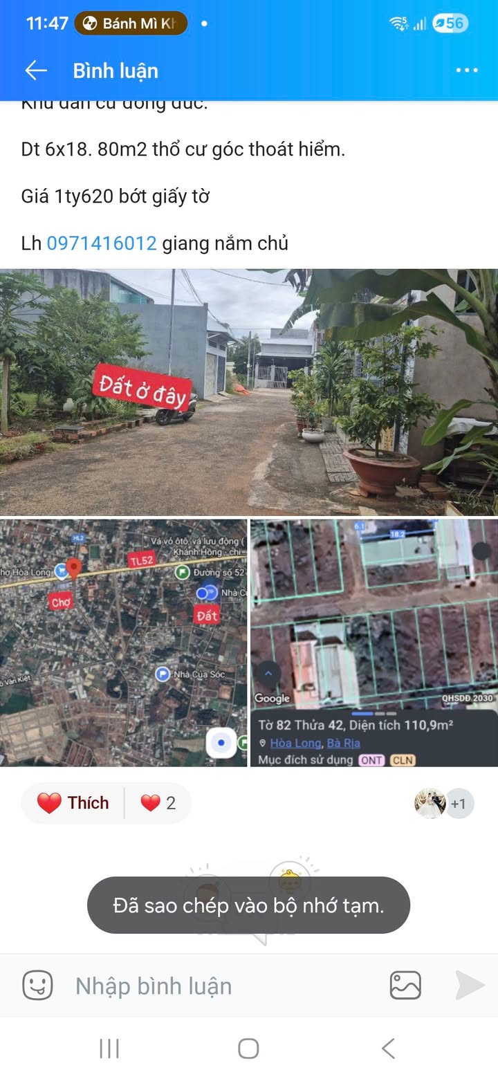 Đất nền Hòa Long Bà Rịa 80m² giá 1.62 tỷ - Đầu tư sinh lời ngay!