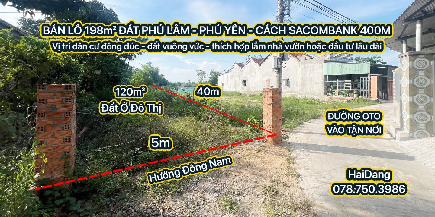 Bán lô đất 198m² đường Trần Rến, Phú Lâm, Tuy Hòa - Giá 1.05 tỷ thương lượng chính chủ!
