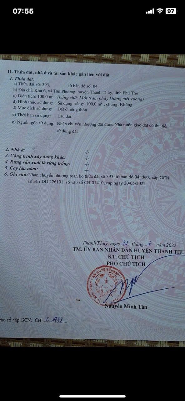 Đất nền khu phố 6, xã Tân Phương, huyện Thanh Thủy, 100m² - Giá tốt đầu tư!