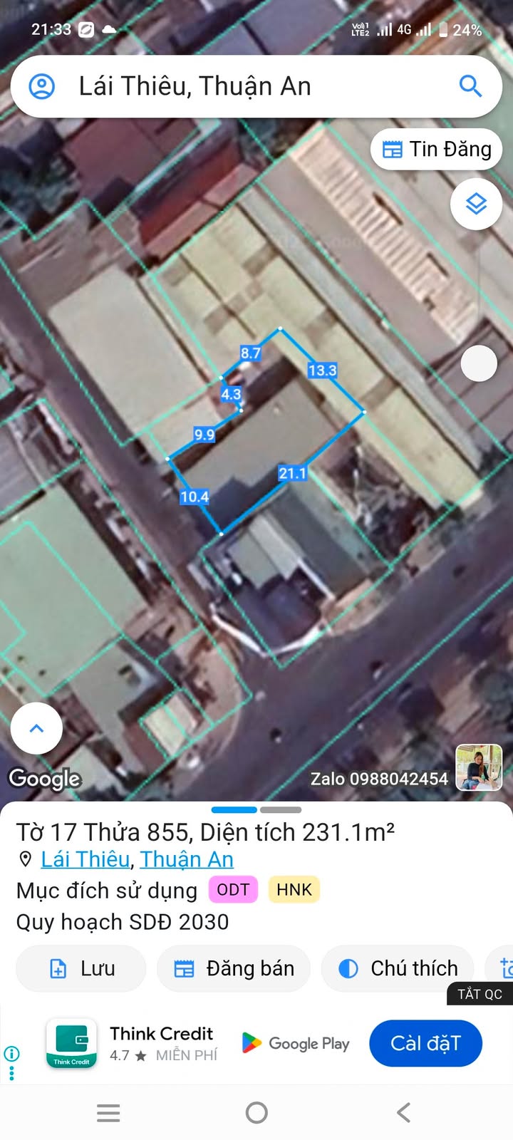 Đất nền trung tâm Lái Thiêu 231m² giá 12.7 tỷ - Đầu tư hấp dẫn!