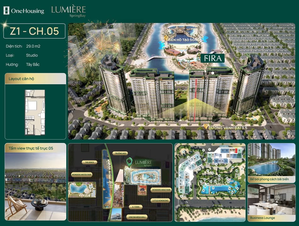 Căn hộ Lumiere Springbay Hưng Yên 29m² giá thỏa thuận - View pháo hoa tuyệt đẹp!