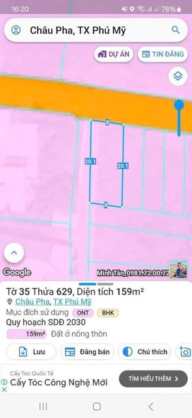 Đất nền góc 2 mặt tiền Châu Pha, Phú Mỹ 160m² giá 1.55 tỷ - Cơ hội đầu tư tuyệt vời!