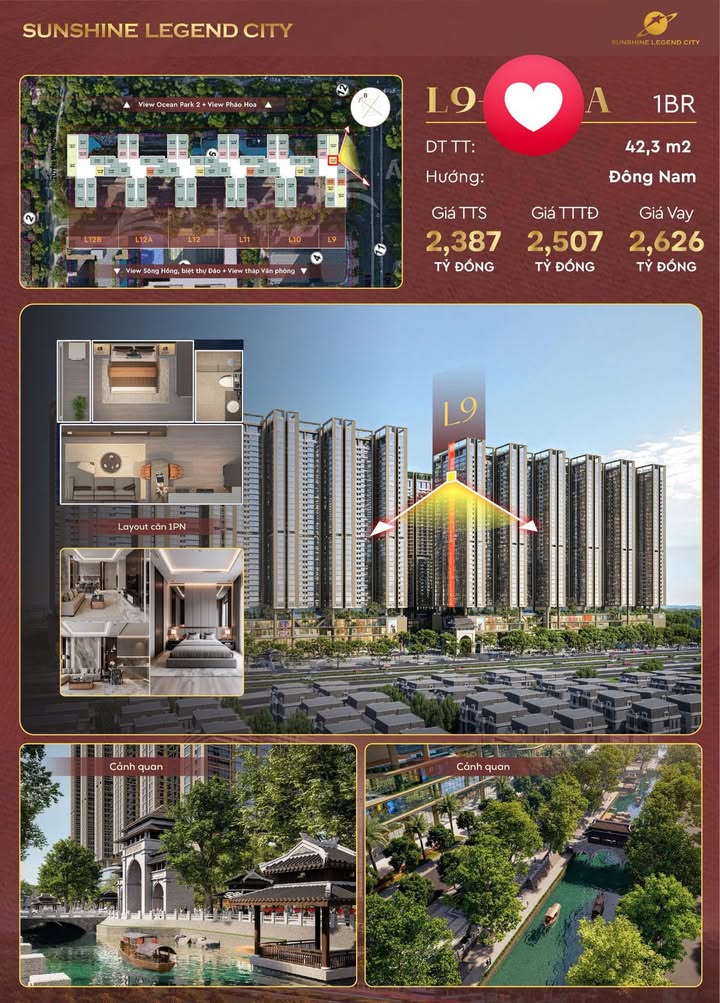 Căn hộ Sunshine Legend City Long Hưng 42m² giá 500 triệu - Hướng Đông Nam view thoáng