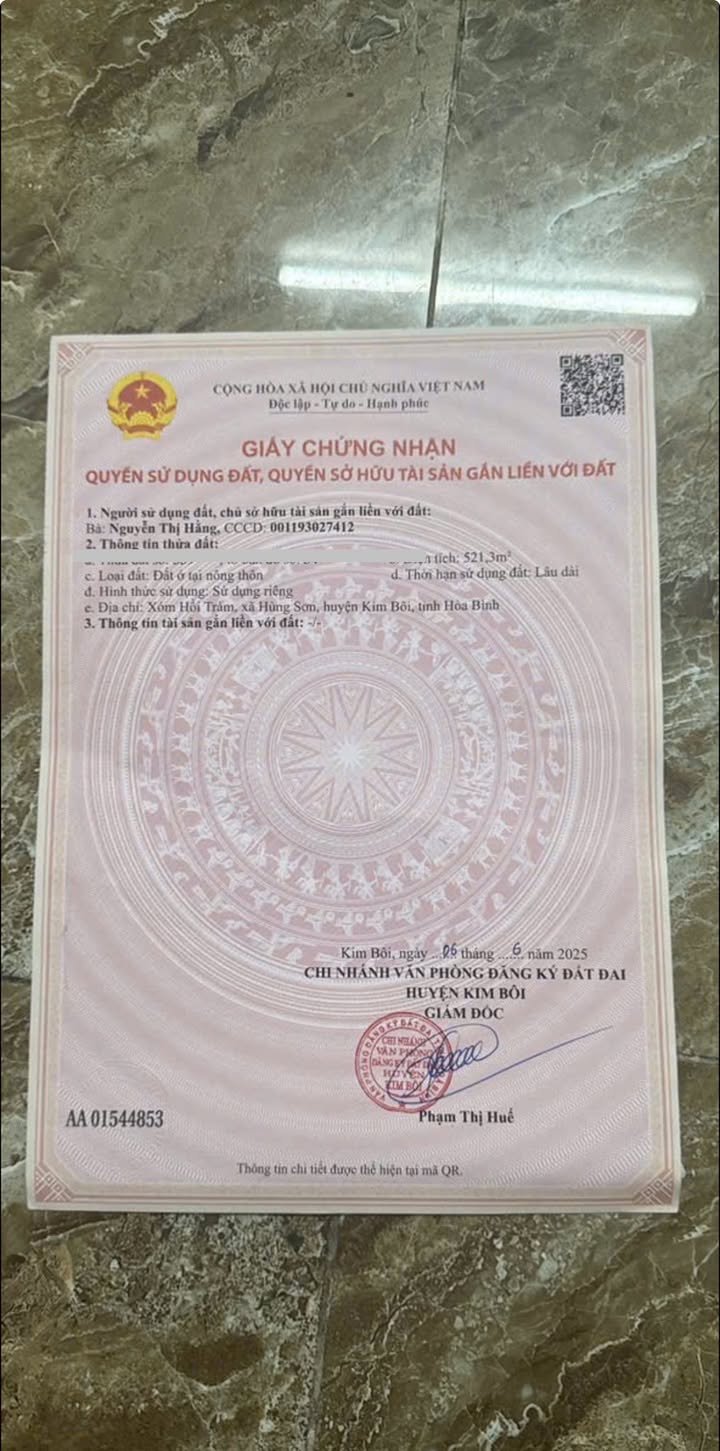Lô đất Hùng Sơn Kim Bôi 521.3m² giá 2 tỷ - Sổ đỏ chính chủ, pháp lý rõ ràng!