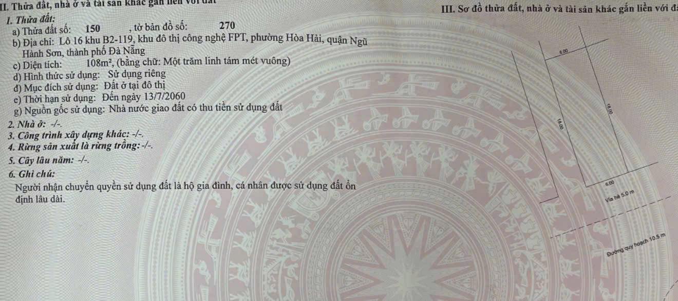 Đất nền Khu FPT Đà Nẵng 108m² giá 6.5 tỷ - Sổ đỏ chính chủ