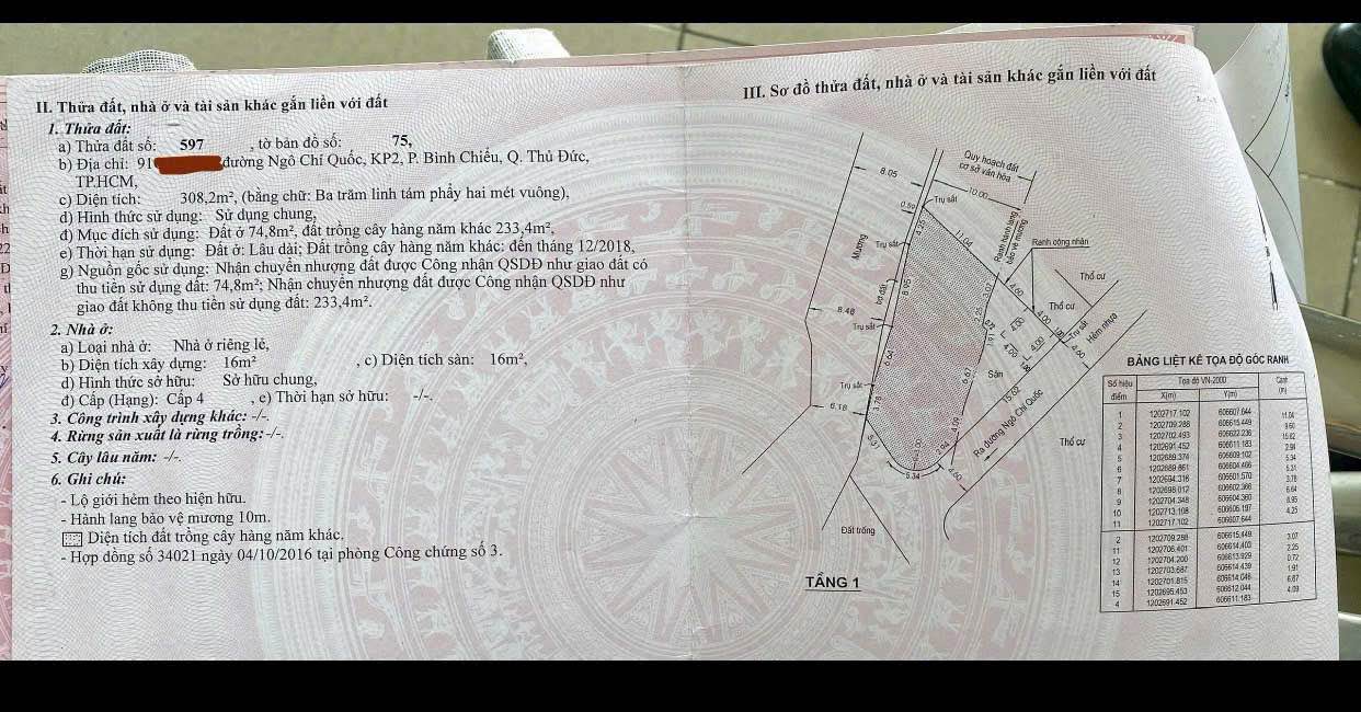 Đất thổ cư 310m² đường Ngô Chí Quốc, Thủ Đức - Giá 5.55 tỷ, gần chợ đầu mối
