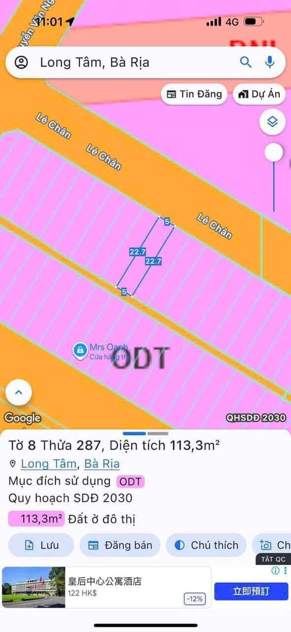 Đất nền phường Long Tâm - Bà Rịa 112m² giá 2.96 tỷ - Mặt tiền đường Lê Chân thoáng mát!