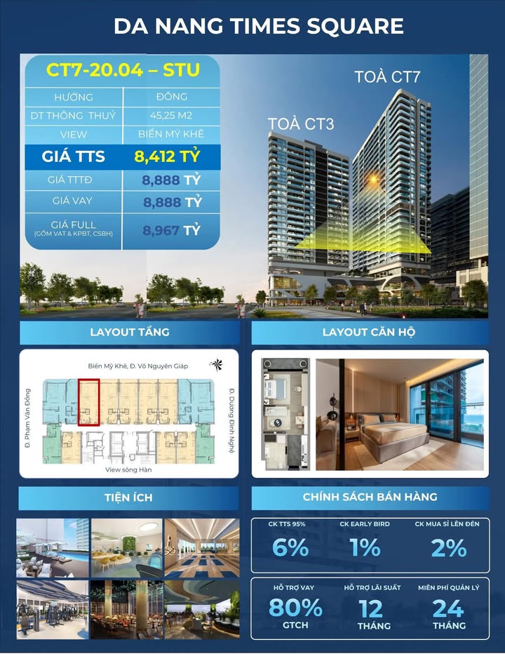 Căn hộ Studio Times Square Đà Nẵng 45.25m² giá 8.412 tỷ - Bàn giao ngay tháng 6 năm sau!