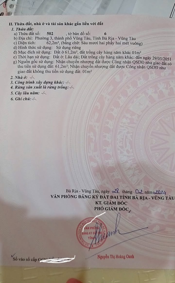 Đất nền hẻm 220 Ba Cu Vũng Tàu 62m² giá 6.2 tỷ - Cơ hội đầu tư tuyệt vời!