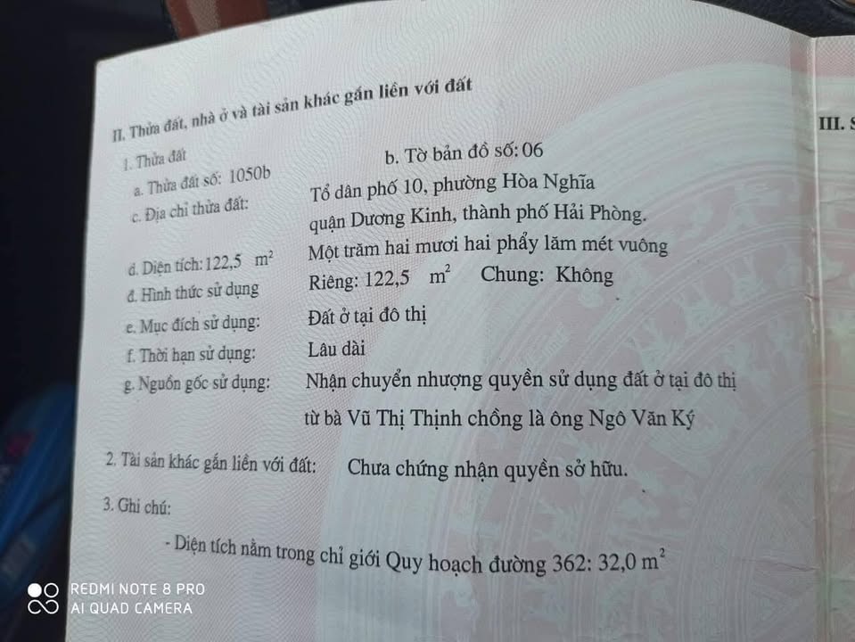 Lô đất 122,5m² mặt Đường Tư Thủy, Hải Phòng giá chỉ 3,749 tỷ - Cơ hội đầu tư tuyệt vời!