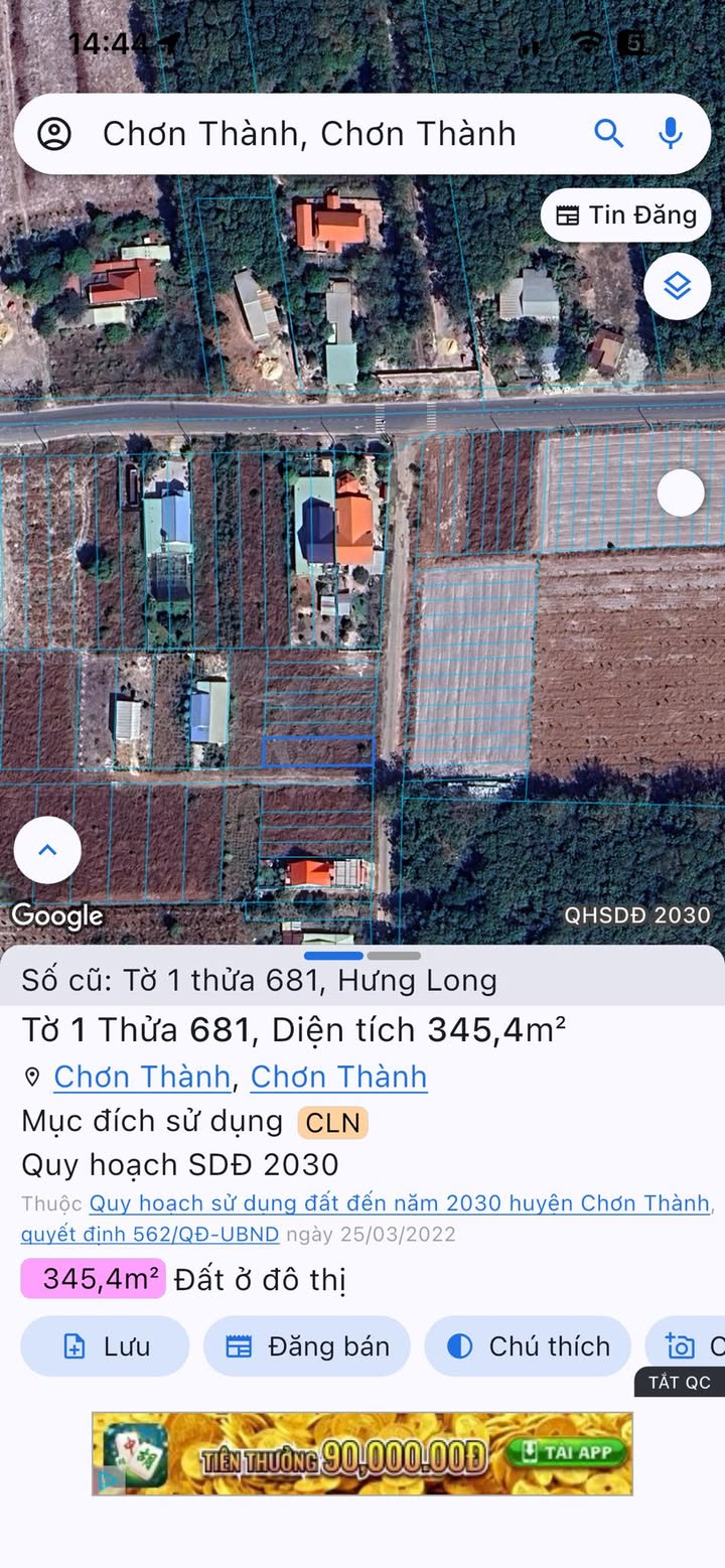 Đất nền đường Cao Bá Quát, Phường Chơn Thành, 3610m² giá 1 tỷ - Cơ hội đầu tư tuyệt vời!