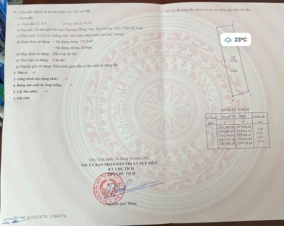 Đất nền tại TDP Sa Lao, Đồng Văn, 152m² giá 5 tỷ - Đầu tư sinh lời ngay!