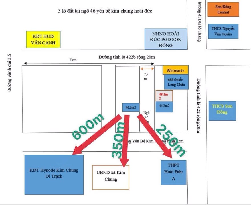 Đất nền Kim Chung Hoài Đức 46m² giá 5.375 tỷ - Đường thông, gần chợ!