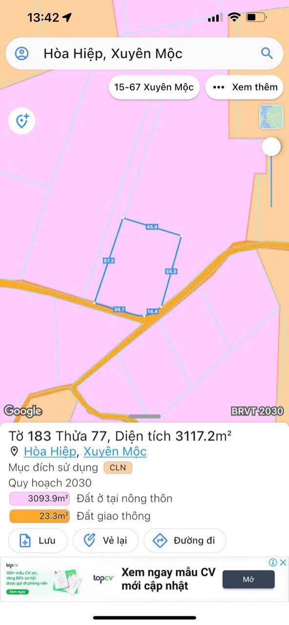 Đất nền Hòa Hiệp, Xuyên Mộc 3117m² giá chỉ 2,35 tỷ - Đầu tư sinh lời ngay!