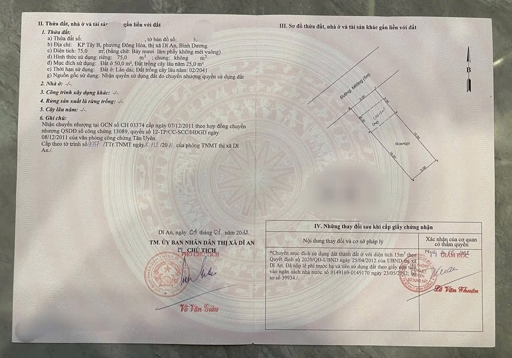 Đất nền Dĩ An 75m² giá 3.95 tỷ - Vị trí đẹp gần siêu thị