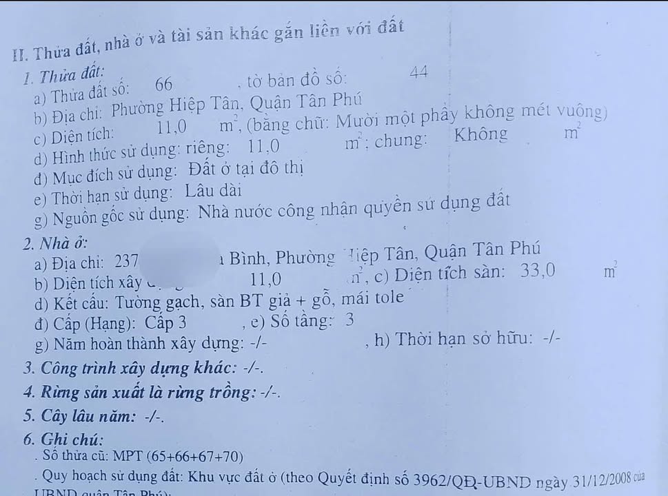 Nhà 33m² Hiệp Tân, Tân Phú giá 1.3 tỷ - Gần ngã tư Bốn Xã!