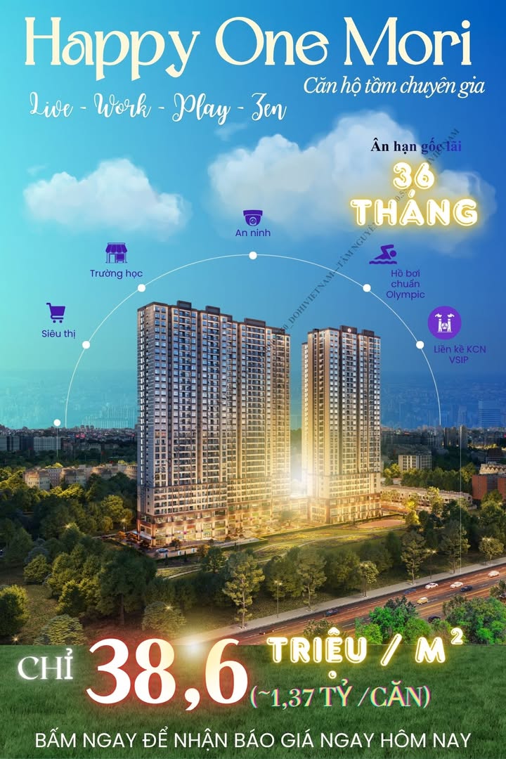 Căn hộ Happy One Mori Thuận An 10802m² giá 2.55 tỷ - Chuyên gia sống và làm việc lý tưởng!