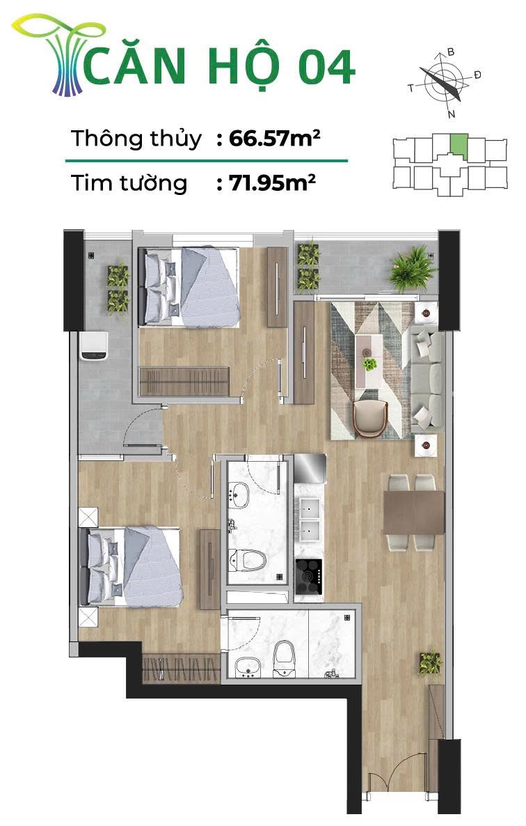 Căn hộ Tecco Elite City Thái Nguyên 62m² giá 1.98 tỷ - View thành phố tuyệt đẹp!