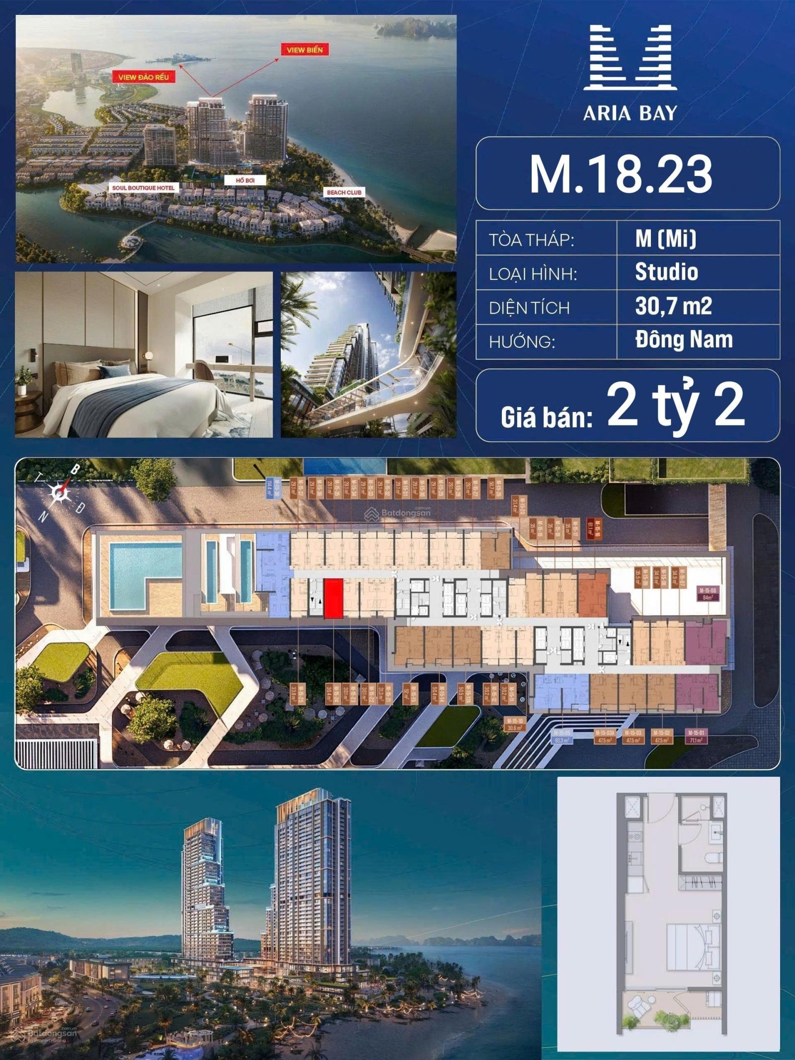 Căn hộ studio Aria Bay Hạ Long 30,7m² giá 2,2 tỷ - View biển đẹp nhất!