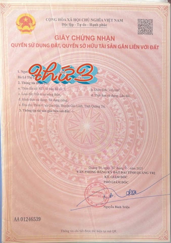 Bán lô đất thôn 6, xã Cửa Việt, 117m² - Đất cao ráo, sạch đẹp giá tốt!