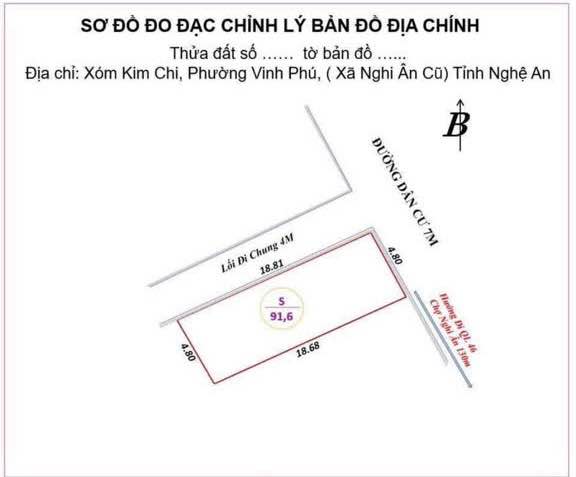 Lô đất góc Kim Chi, Vinh Phú, Nghệ An 91.6m² chỉ 2.75 tỷ - Vị trí đẹp, đầu tư sinh lời!