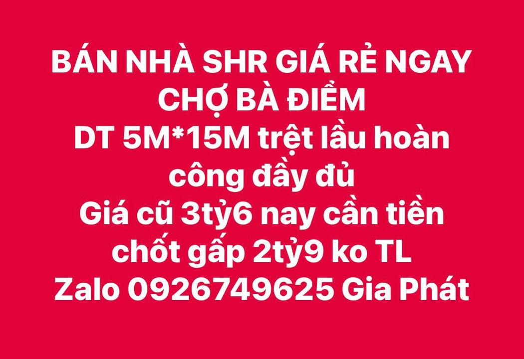 Nhà riêng Hóc Môn 75m² giá 2.9 tỷ - Bán gấp gần chợ Bà Điểm!