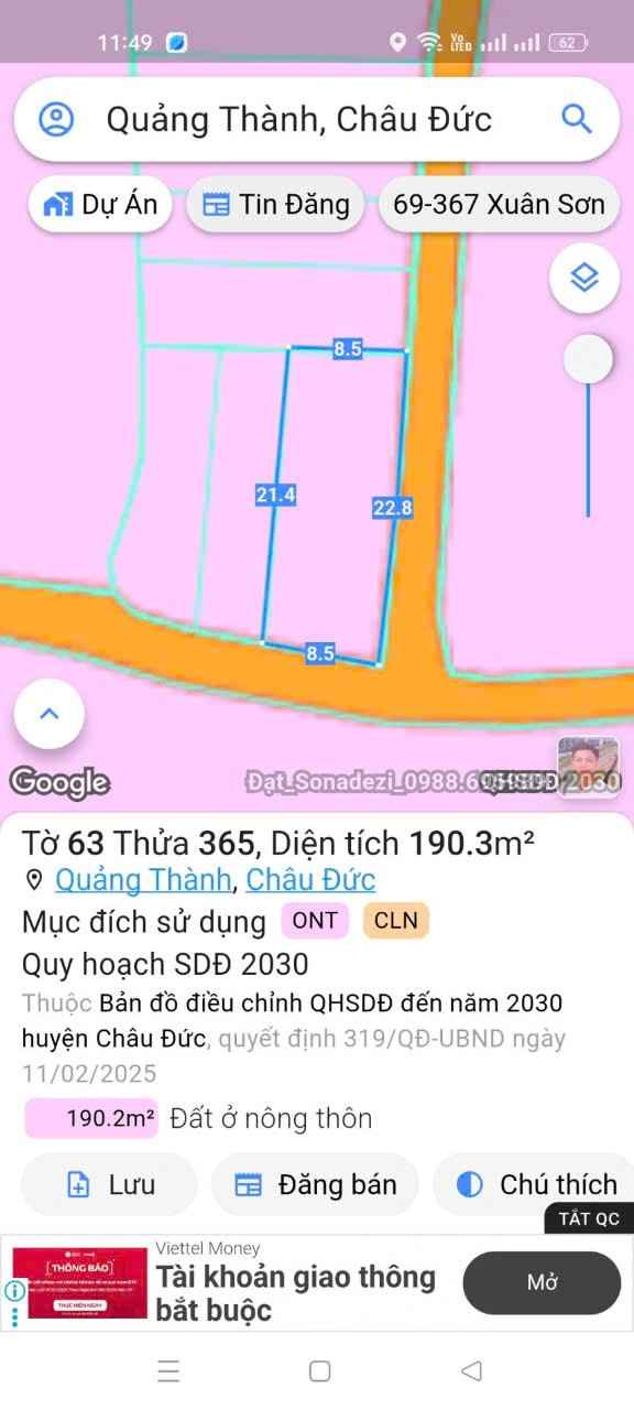 Đất nền xã Bình Giã, Châu Đức 195m² giá chỉ 650 triệu - Pháp lý rõ ràng!