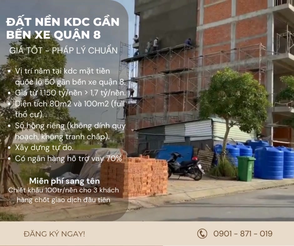 Đất nền gần bến xe Quận 8 - Diện tích 80m² giá chỉ 1,15 tỷ - Sổ hồng riêng, pháp lý rõ ràng!