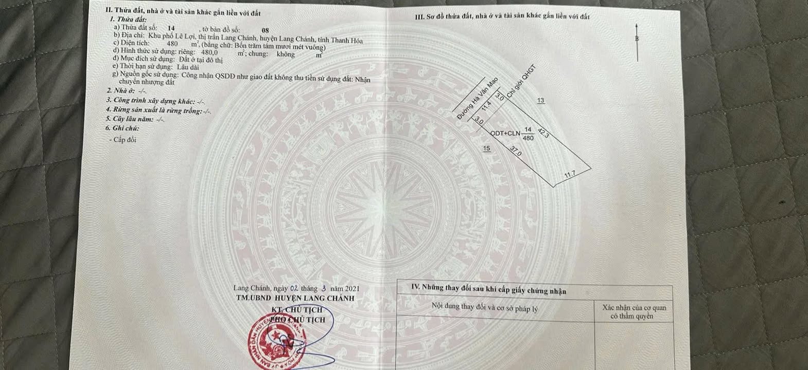 Đất nền 480m² khu phố Lê Lợi, thị trấn Lang Chánh giá chỉ 2.4 tỷ - Cơ hội đầu tư hấp dẫn!