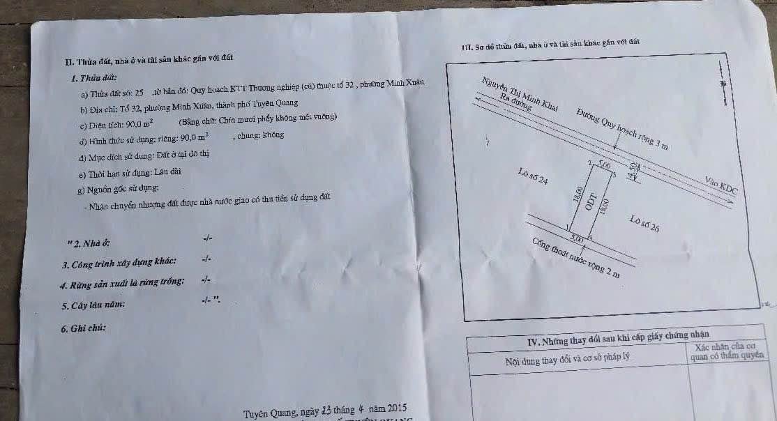 Đất thổ cư 90m² tại Minh Xuân, Tuyên Quang - Hướng Nam, giá thương lượng