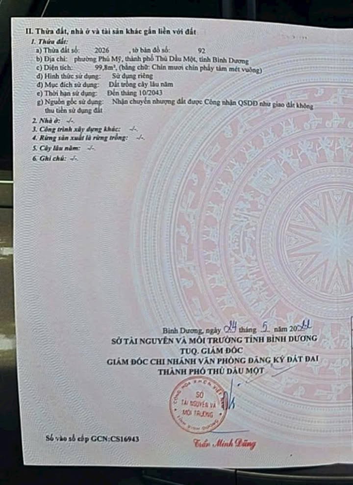 Đất nền Phú Mỹ Thủ Dầu Một 100m² giá chỉ 2 tỷ - Sổ hồng chính chủ!
