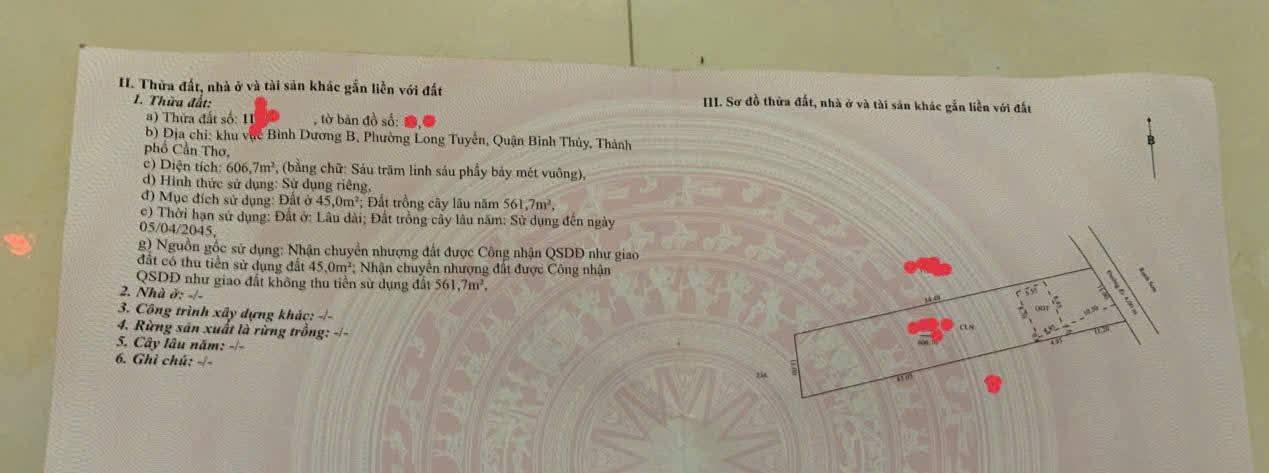 Đất thổ cư Long Tuyền 606m² giá 2.727 tỷ - Đầu tư sinh lời ngay!