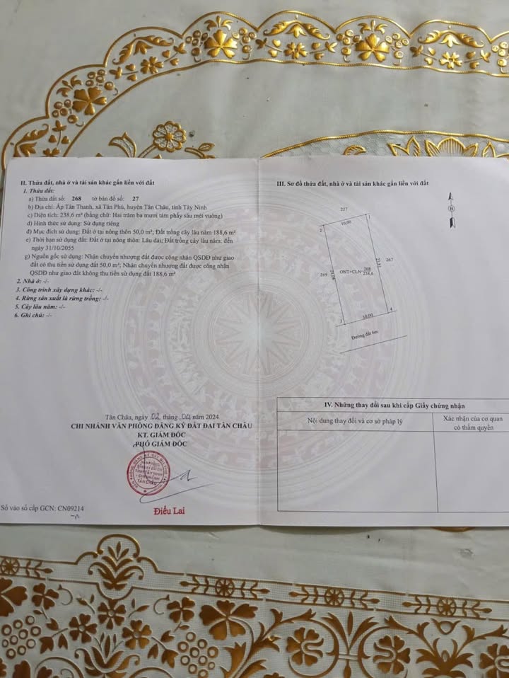 Đất thổ cư Tân Phú, Tân Châu 240m² chỉ 768 triệu - Cơ hội đầu tư tuyệt vời!