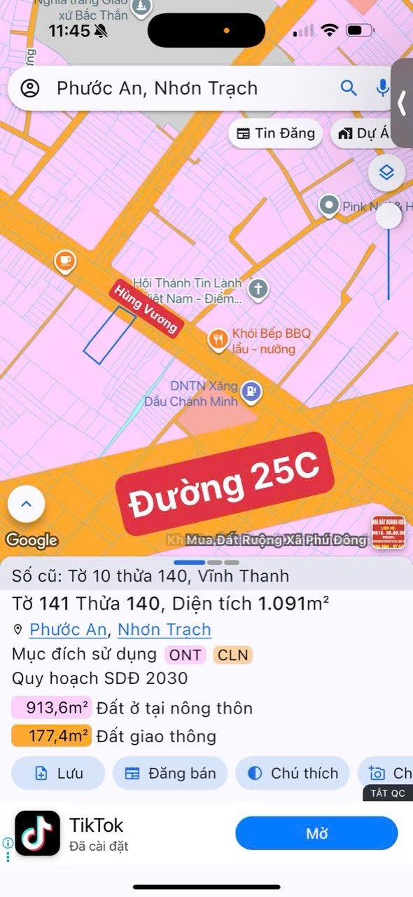 Đất nền mặt tiền Hùng Vương, xã Vĩnh Thanh, 1091m² giá 25 tỷ - Cơ hội đầu tư hấp dẫn!