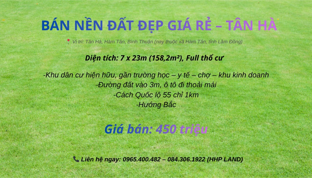 Đất nền Tân Hà 158m² giá 450 triệu - Cơ hội đầu tư không thể bỏ lỡ!