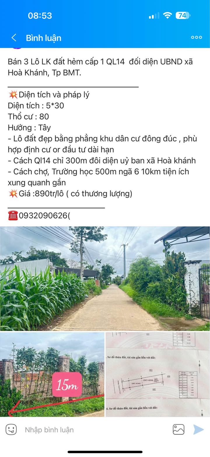 Bán lô đất đẹp mặt tiền hẻm cấp 1 Quốc lộ 14, Hòa Khánh, 150m² - Pháp lý rõ ràng!