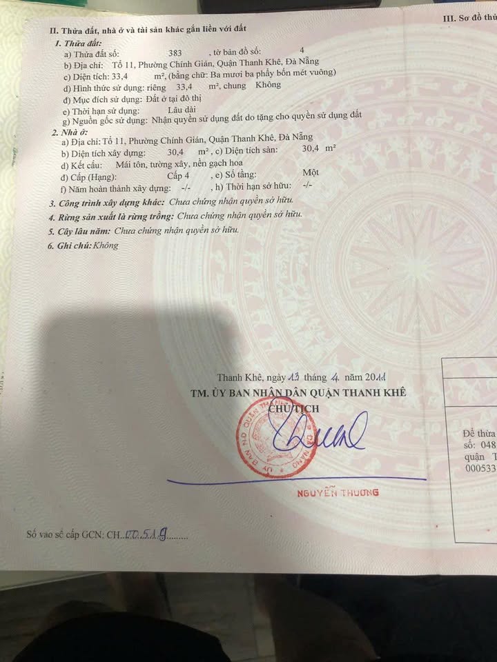 Nhà cấp 4 tại Chính Gián, Thanh Khê, Đà Nẵng 33.4m² giá 2.48 tỷ - Sẵn sàng vào ở ngay!