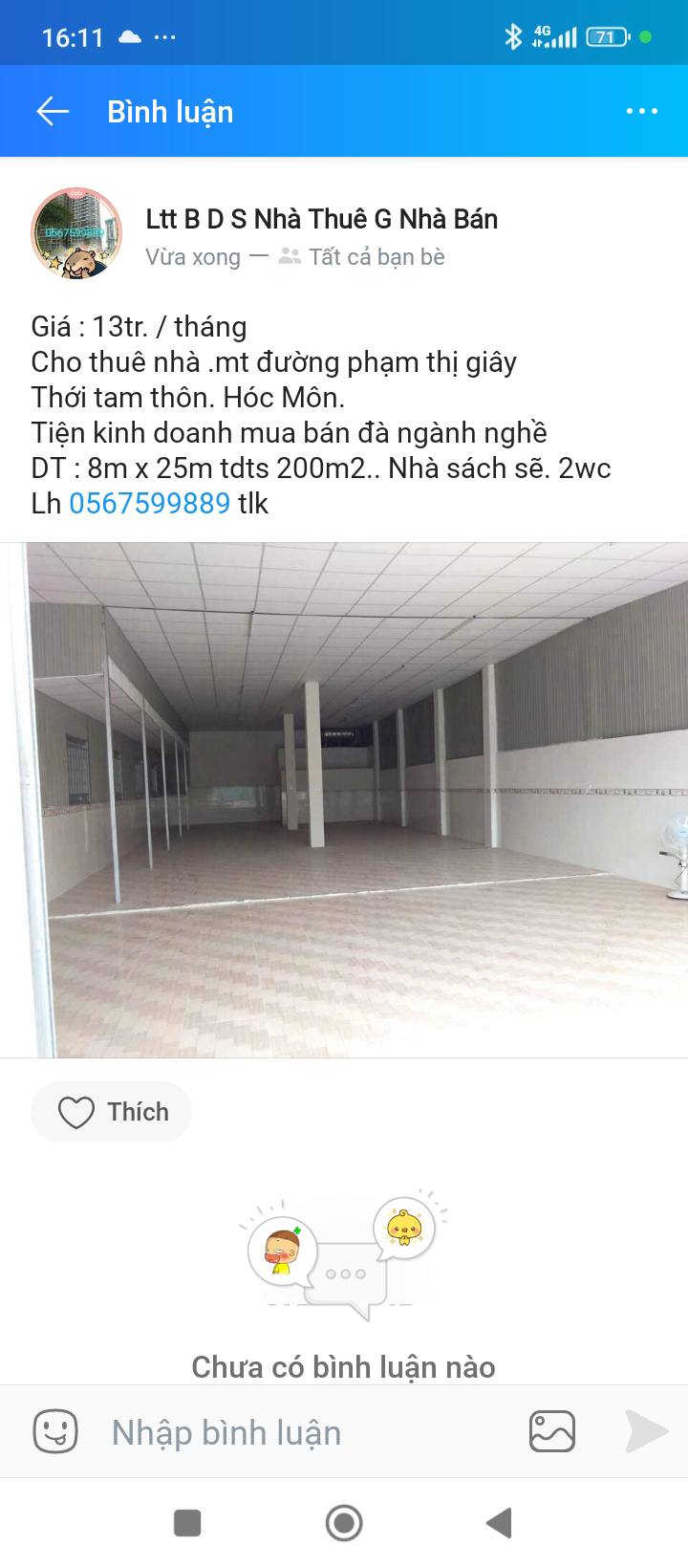 Cho thuê nhà mặt tiền đường Phạm Thị Giây, Hóc Môn - Diện tích 200m², phù hợp kinh doanh