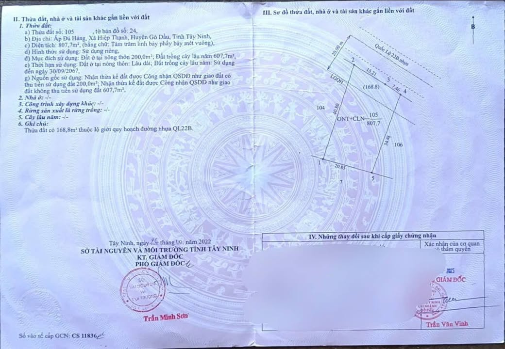 Đất thổ cư 442m² mặt tiền Quốc lộ 22B, Gò Dầu - Cơ hội đầu tư giá tốt!