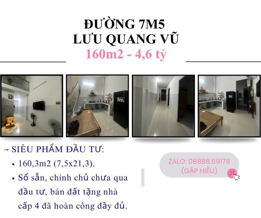 Đất Lưu Quang Vũ 160m² giá 4.6 tỷ - Sổ đỏ chính chủ, xây dựng tự do!