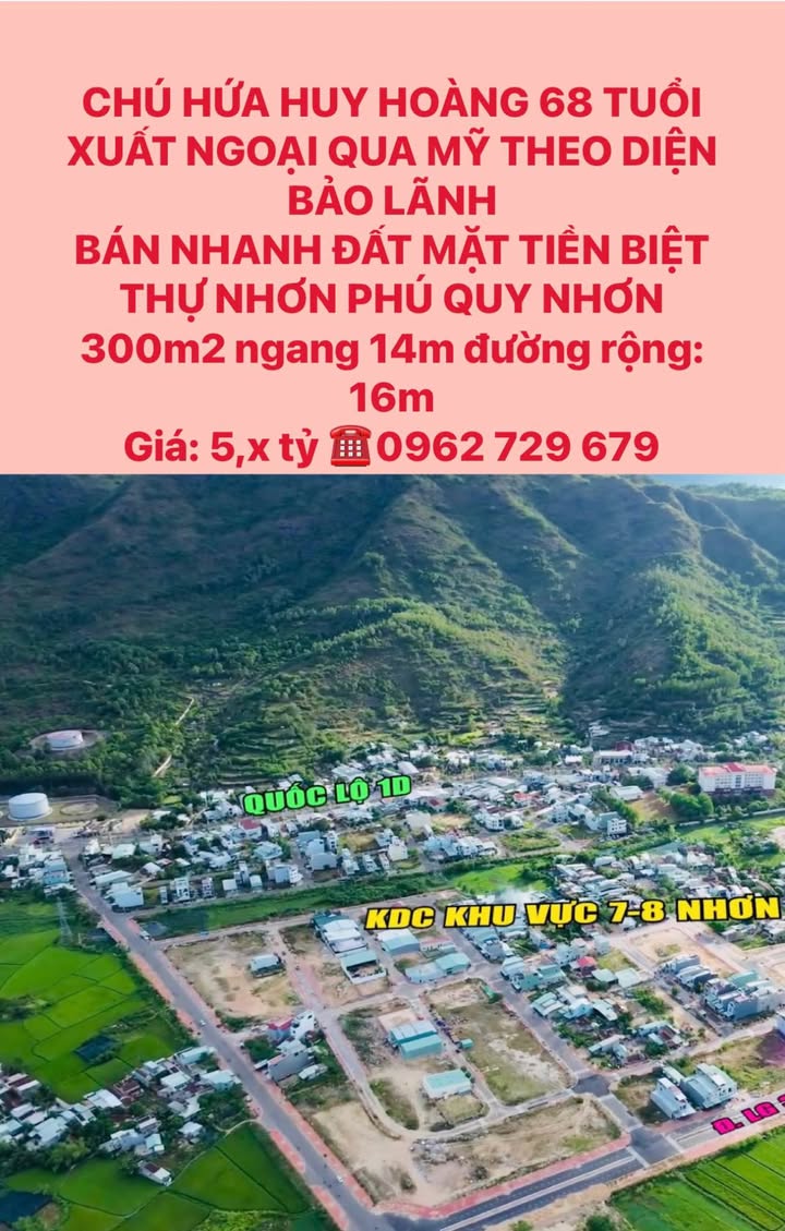 Đất mặt tiền biệt thự Nhơn Phú Quy Nhơn 300m² giá 5 tỷ - Cơ hội đầu tư hấp dẫn!