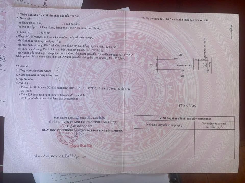 Đất Tiến Hưng Đồng Xoài 1312m² giá 2.8 tỷ - Cơ hội đầu tư sinh lời!